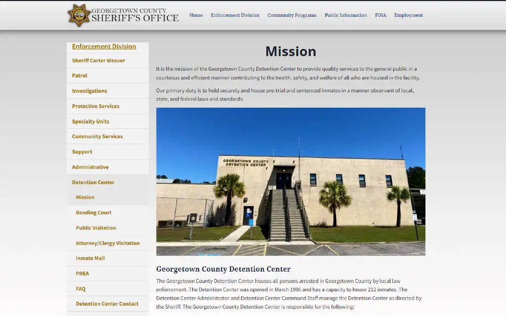 An image of Georgetown county sheriffs office and the county detention center for processing free South Carolina records searches.