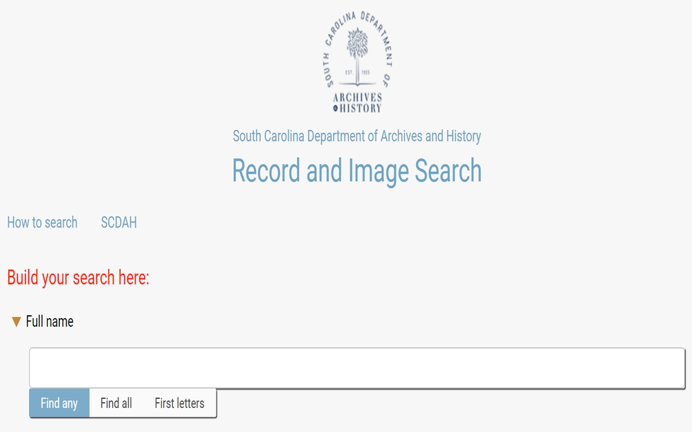 This is the search interface of a state department's archives and history division, designed to facilitate public access to historical records, where users can conduct research by entering a full name, with options to modify the search criteria for comprehensive or specific matching.
