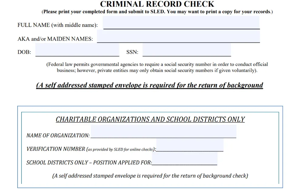 A screenshot of the criminal record check form the user can use to make a request to receive criminal record.